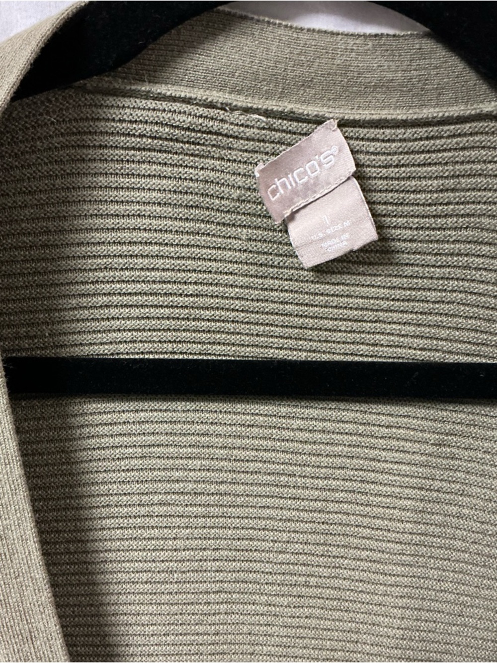 Chico's Olive Ribbed Open-Front Cardigan - Picture 2 of 3